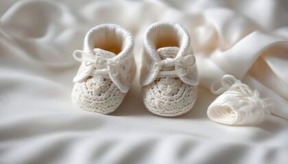 Obraz na płótnie Canvas Tiny baby booties tiptoeing delicately on a pure white surface