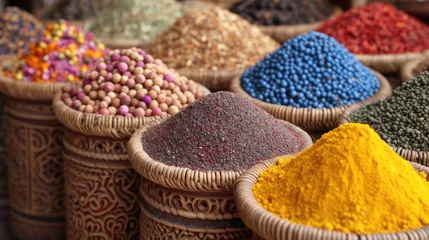 Gordijnen Grain spices and curry powder for sale at Darajani Market in Stone Town, Zanzibar © STORYTELLER