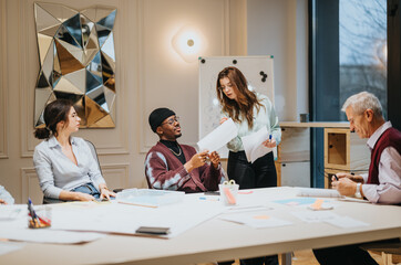 Multigenerational business colleagues collaborating during a meeting. Diverse team of people...