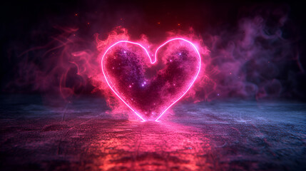 A neon illustration of a pink heart. Created with generative AI.