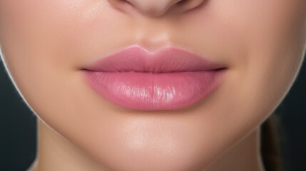 Close up of woman's face with pink lips. Versatile image suitable for beauty, makeup, and skincare concepts