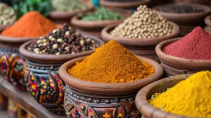 Foto auf Acrylglas Grain spices and curry powder for sale at Darajani Market in Stone Town, Zanzibar © STORYTELLER