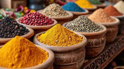 Foto auf Acrylglas Zanzibar Grain spices and curry powder for sale at Darajani Market in Stone Town, Zanzibar