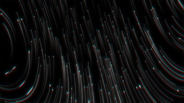 Cinematic Lines Particles. Abstract Glow Light Trail With Dark And Red Particles Background.