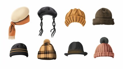 Variety of Stylish Hats and Scarves Collection. Generative ai