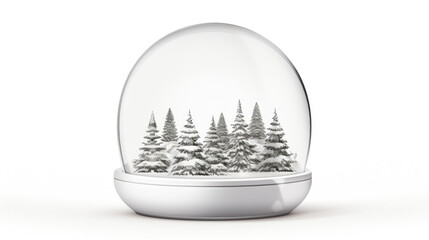 Snow globe featuring miniature winter scene with trees. Perfect for holiday decorations or creating festive atmosphere