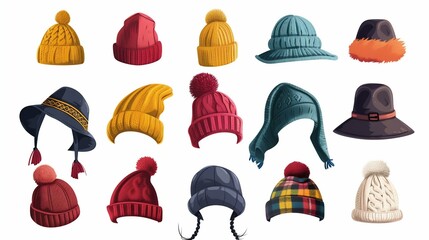 Variety of Stylish Hats and Scarves Collection. Generative ai - obrazy, fototapety, plakaty