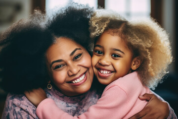 Heartwarming image of woman and little girl embracing each other. Perfect for illustrating bond between mother and daughter or love between family members.