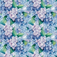 Hydrangea flowers, leaves, watercolor, fabric pattern, seamless, multi-colored background, the art of description. Printed dot pattern Arts, Crafts and Culture Design