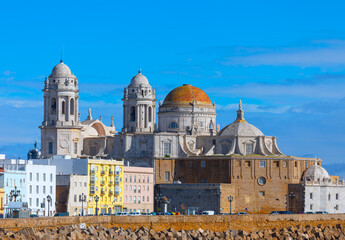 Awesome view of Cadiz cathedral in the south of Spain.  Catedral de la Santa Cruz de Cadiz 
