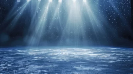 Foto op Aluminium Snow and ice background.Empty ice rink illuminated by spotlights © buraratn