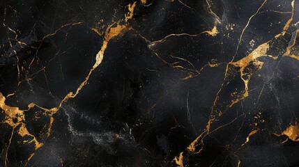 Textured of the black marble background. Gold and white patterned natural of dark gray marble...