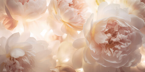 Out of focus, stunning interpretation of white and pink peonies. Peony flowers background