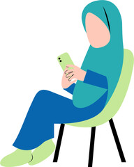 Hijab Woman Playing Smartphone On Chair