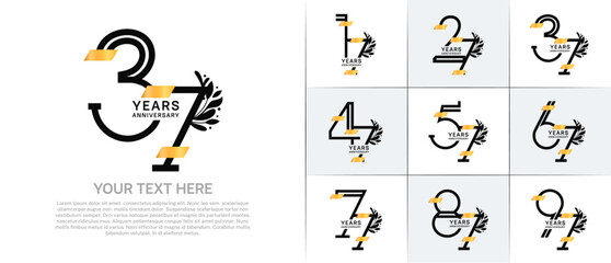 set of anniversary logotype black color with gold glitter for special celebration event