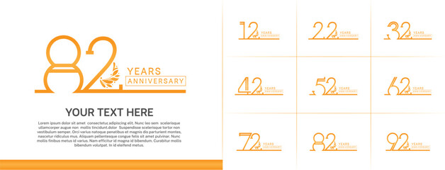 set of anniversary logotype orange color with ornament for special celebration event