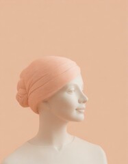 Sculpture of the head of a woman isolated on peach fuzz tone background