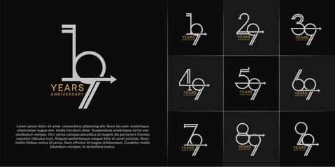 set of anniversary logotype golden and silver color with arrow for special celebration event