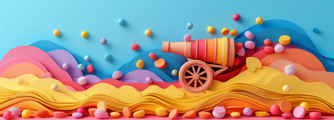 The world of sweets and cannon. Pastel colors, minimal concept