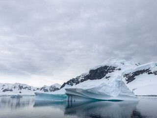 A huge high breakaway glacier in the southern ocean off the coast of Antarctica, the Antarctic...