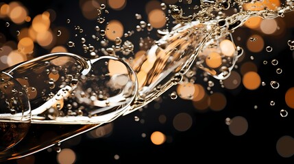 Close-up of bubbles rising in a glass of champagne, forming elegant abstract patterns