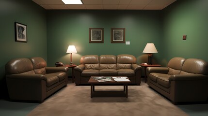 Comfortable seating arrangement in a psychologist's counseling room, encouraging open and honest communication - obrazy, fototapety, plakaty