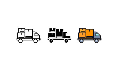 icon truck box delivery. Vector icon line, black and colorful style on white background