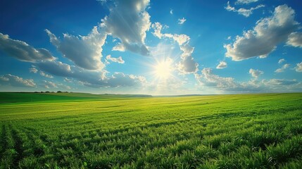 beautiful nature with green grass and blue sky for  wallpaper 