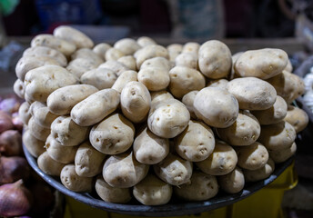 fresh potato from farm at vegetable store for sale at evening