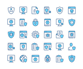 Antivirus icons set. Vector line icons. Blue color outline stroke symbols. Modern concepts