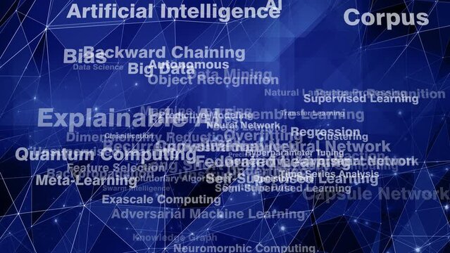 Connected lines artificial intelligence letterings and uncertainty of ai algorithms in deep learning and neural networks
