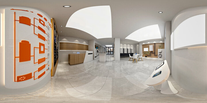 360 degrees heating and cooling shop interior, 3d render