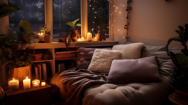 Cozy counseling corner with plush cushions and calming decor, fostering a safe space for psychologist sessions