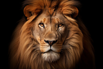 Naklejka premium Majestic Lion Portrait on Dark Background