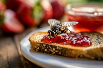 Fly on strawberry jam toast