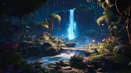 童話の世界のような空想の滝の風景