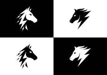 lightning horse head letter illustration logo