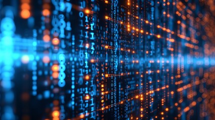 Obraz premium Secure coding data with encryption symbols dynamic and dramatic composition with copy space