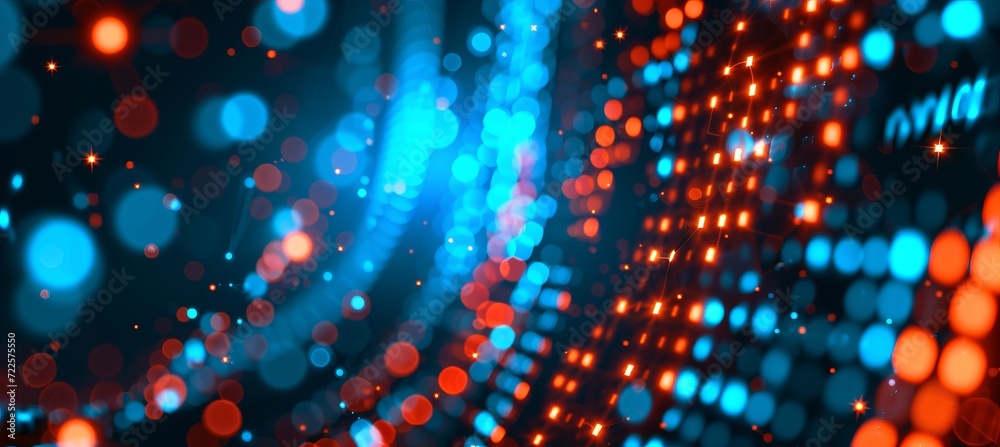 Poster interconnected points illustrating iot and machine learning with blurred background and copy space