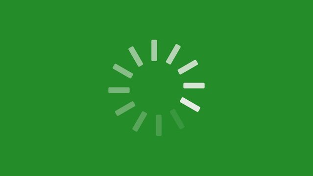 Loading, buffering white circle icon animation on a green background. Seamless loop video of rotating, spinning circle for signal, data, video stream, transfer technology, or computer concept