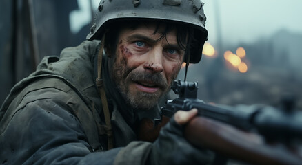 Cinematic of World War II soldiers. Military operation and War Concept. Generative Ai.