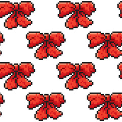 seamless pattern pixel Red bow ribbon isolated on background