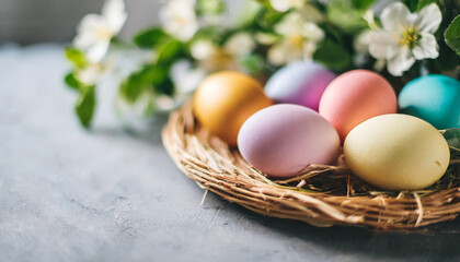 Easter eggs arranged in a cute display, symbolizing renewal, joy, and the spirit of spring. Perfect for festive and cheerful designs