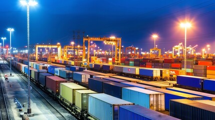 Efficient container unloading at rail yard for streamlined logistics and transportation operations.