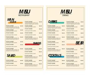 Naklejka premium Menu design for restaurants. Food and drink.