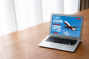 Online flight booking website provide modish reservation system . Travel technology concept .