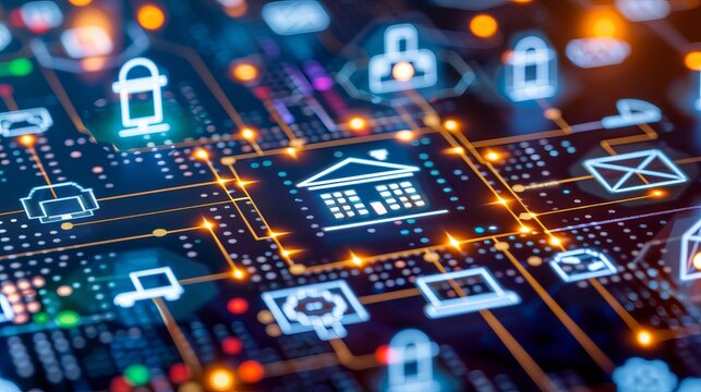 Interactive holographic display of shining banking icons for various services and instruments