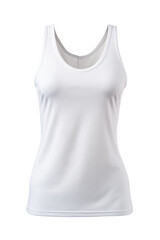 A high-resolution image showcasing an elegant, form-fitting white tank top. The garment is displayed in a 3D render, highlighting its sleek design and comfortable fit, perfect for fashion catalogs or 