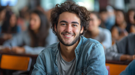 Obraz premium Smiling Man Pose With Group of People