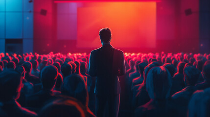 Man Standing in Front of a Large Crowd at Social Gathering